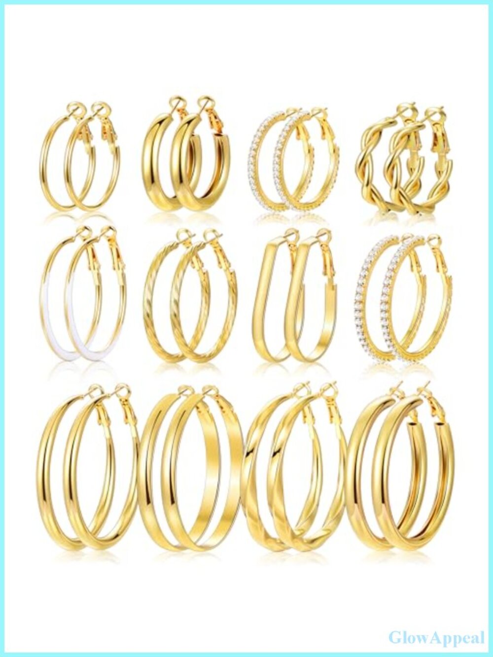 12 Pairs Gold Hoop Earrings Set for Women, Lightweight Alloy Jewelry Set